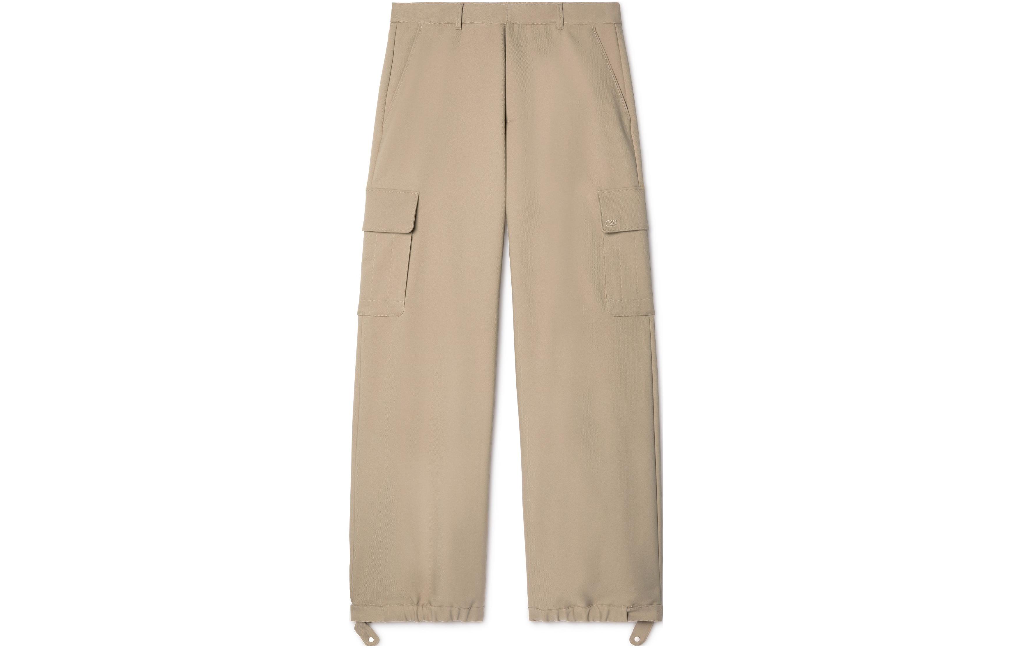 OFF-WHITE  Solid Color Loose Fit Long Zipper Cotton Cargo Pants OMCF037F23FAB0046161
