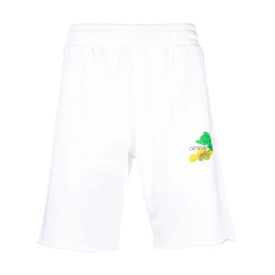 OFF-WHITE White Loose Fit Letter Print Fringe Shorts OMCI006S23FLE0020184