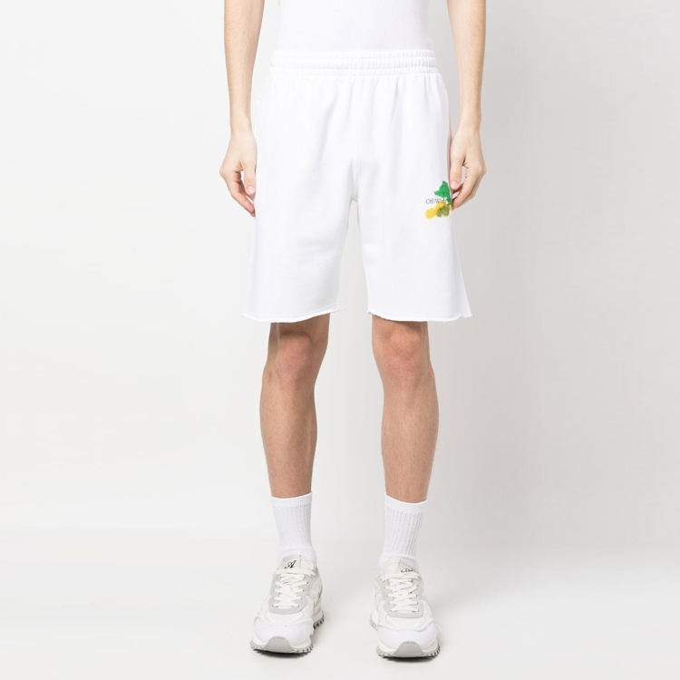 Lookbook OFF-WHITE Shorts Blancos Ajuste Holgado Flecos Estampado de Letras OMCI006S23FLE0020184