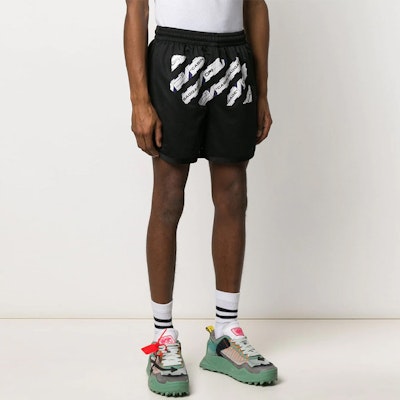 Off-White Airport Tape Mesh Shorts Black/Multicolor Lookbook Off-White Airport Tape Mesh Shorts Black/Multicolor