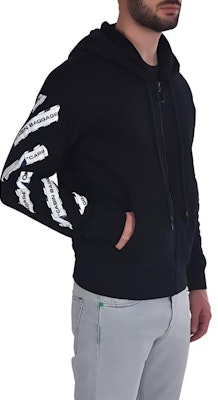 Off-White Airport Tape Zip Up Hoodie Black Purchase Off-White Airport Tape Zip Up Hoodie Black