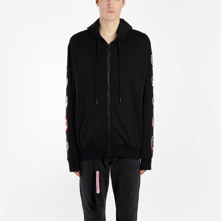 Purchase 오프-화이트 애로우 메달리온 집 후드 블랙 레귤러 핏 OMBB030S180030081000