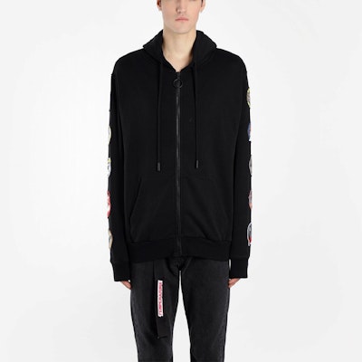 오프-화이트 애로우 메달리온 집 후드 블랙 레귤러 핏 OMBB030S180030081000 Purchase 오프-화이트 애로우 메달리온 집 후드 블랙 레귤러 핏 OMBB030S180030081000