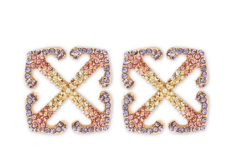 Off-White Arrows-Shape Crystal-Embellished Earrings Gold/Multicolor