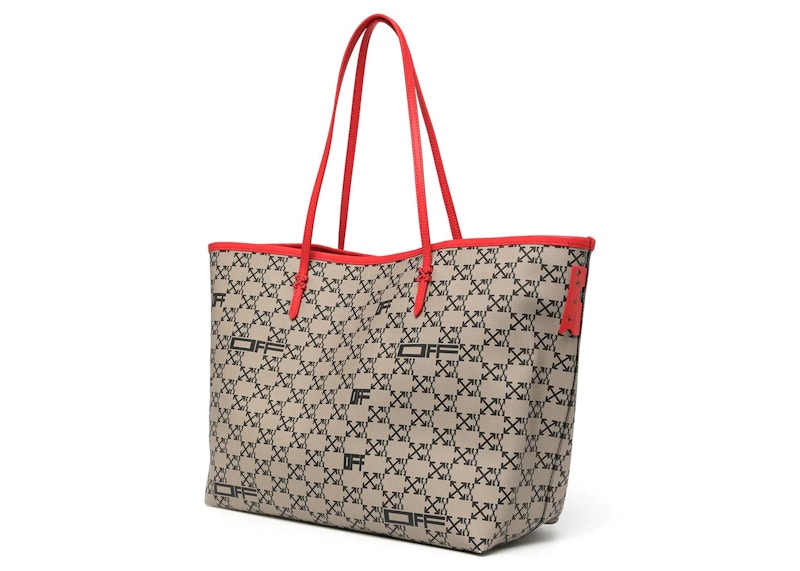 Lookbook OFF-WHITE 箭頭標誌印花托特包（灰褐色/紅色）