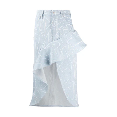 Off-White Asymmetric All Over Draped Skirt Blue/White