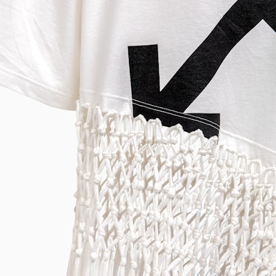 Off-White Asymmetric Arrows Fringe T-shirt White/Black Lookbook Off-White Asymmetric Arrows Fringe T-shirt White/Black
