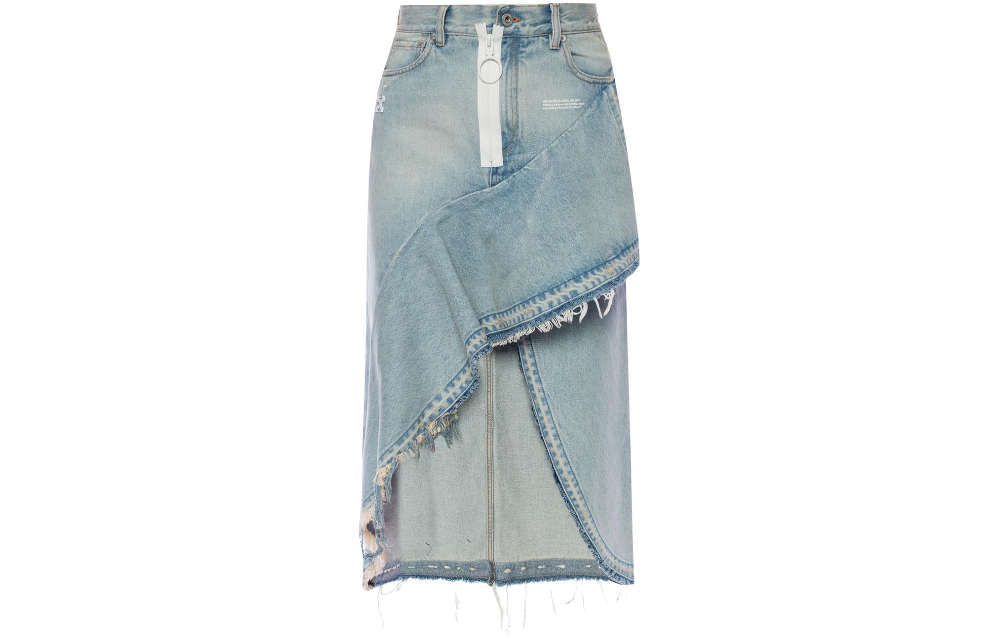 OFF-WHITE Asymmetric Denim Skirt Classic Fit Blue OWYF001R197740618601