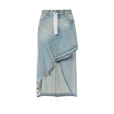 OFF-WHITE Asymmetric Denim Skirt Classic Fit Blue OWYF001R197740618601