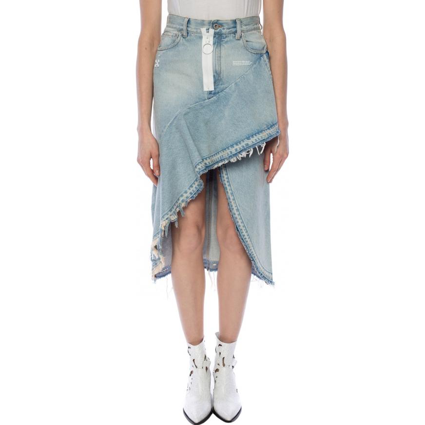 Shop 오프화이트 비대칭 데님 스커트 클래식 핏 블루 OWYF001R197740618601