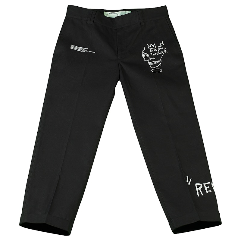 Buy オフホワイト バスキア チノパンツ (黒/白)
