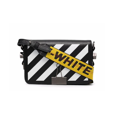 OFF-WHITE Binder Clip Bag SS22 Mini Diag Stripe Black White Yellow