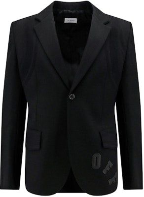 OFF-WHITE Blazer Hitam Lengan Panjang dengan Sulaman Huruf, Regular Fit. OMEN094S24FAB0011010 Order OFF-WHITE Blazer Hitam Lengan Panjang dengan Sulaman Huruf, Regular Fit. OMEN094S24FAB0011010