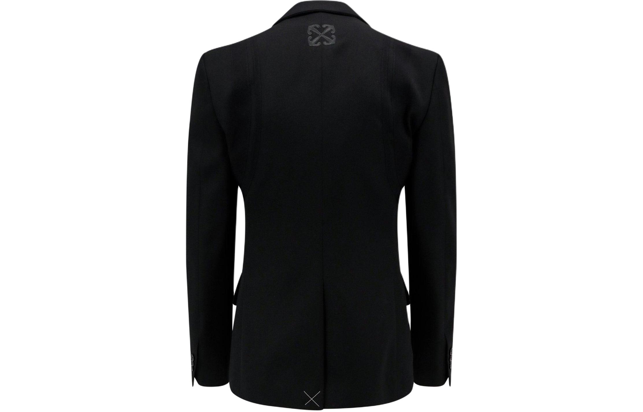 Lookbook OFF-WHITE Blazer Hitam Lengan Panjang dengan Sulaman Huruf, Regular Fit. OMEN094S24FAB0011010