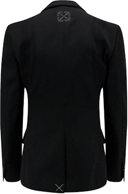 OFF-WHITE Blazer Hitam Lengan Panjang dengan Sulaman Huruf, Regular Fit. OMEN094S24FAB0011010 Lookbook OFF-WHITE Blazer Hitam Lengan Panjang dengan Sulaman Huruf, Regular Fit. OMEN094S24FAB0011010