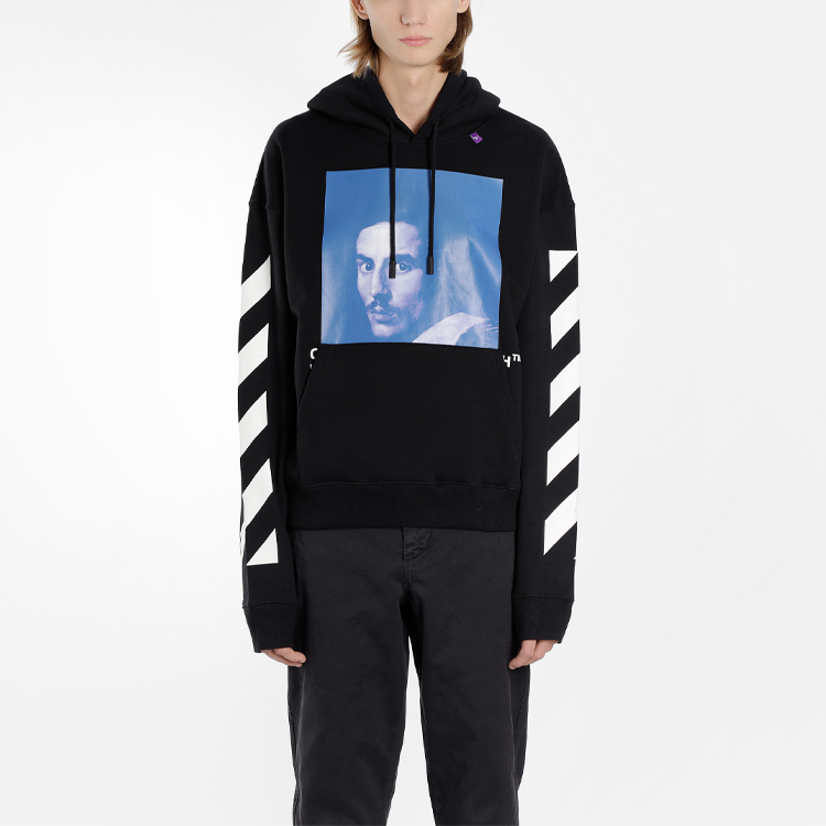 Shop OFF-WHITE Black Character Print Long-Sleeve Hoodie OMBB037f181920111030