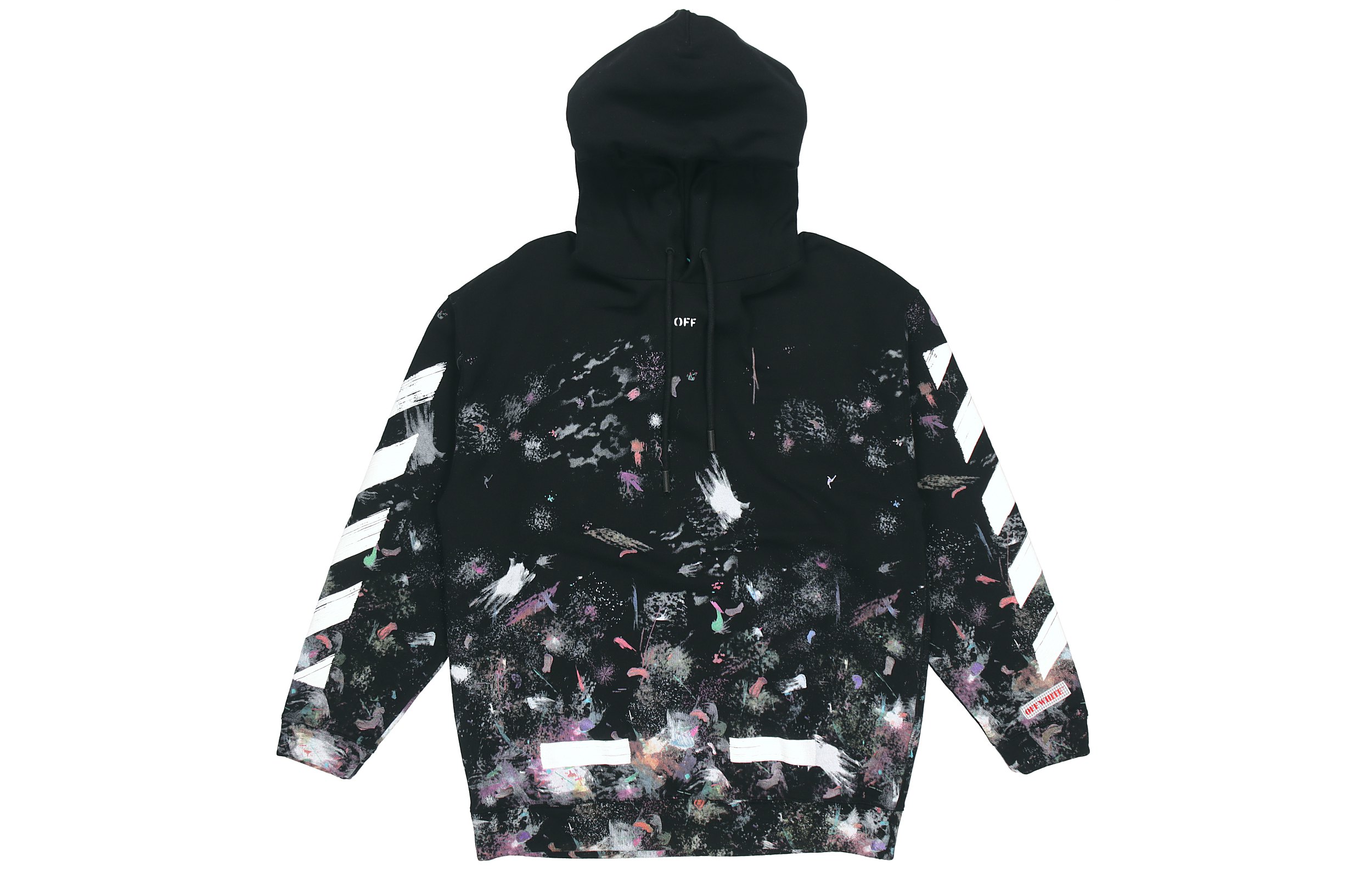 OFF-WHITE Black Classic Diagonal Striped Hoodie Winter Fleece OMBB009G20FLE0019901