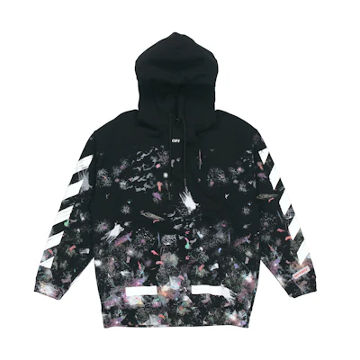 OFF-WHITE Black Classic Diagonal Striped Hoodie Winter Fleece OMBB009G20FLE0019901