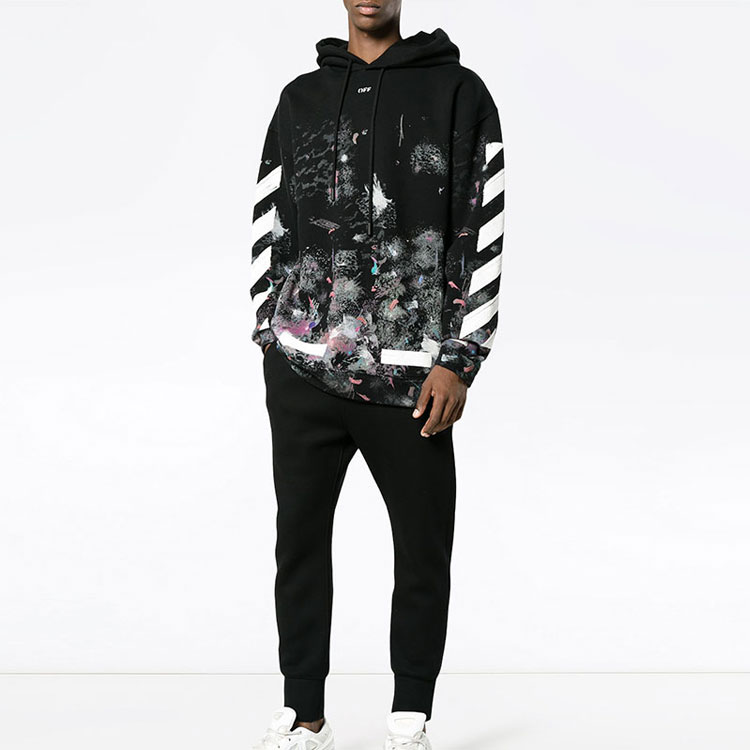 Shop OFF-WHITE Hoodie Hitam Classic Diagonal Striped Fleece Musim Dingin. OMBB009G20FLE0019901