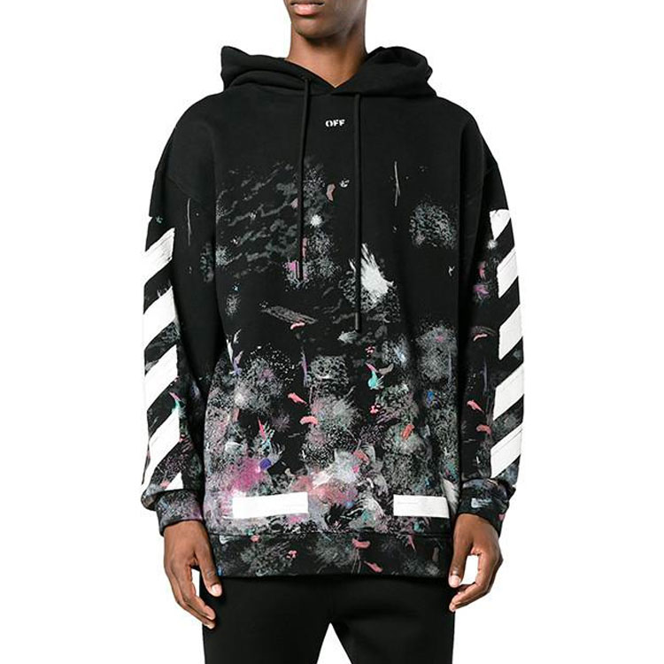 Purchase OFF-WHITE Hoodie Hitam Classic Diagonal Striped Fleece Musim Dingin. OMBB009G20FLE0019901