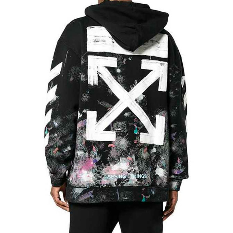 Details for OFF-WHITE Hoodie Hitam Classic Diagonal Striped Fleece Musim Dingin. OMBB009G20FLE0019901