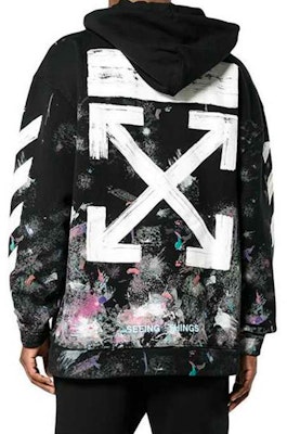 OFF-WHITE Hoodie Hitam Classic Diagonal Striped Fleece Musim Dingin. OMBB009G20FLE0019901 Details for OFF-WHITE Hoodie Hitam Classic Diagonal Striped Fleece Musim Dingin. OMBB009G20FLE0019901