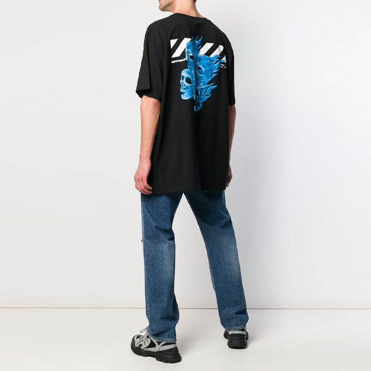 OFF-WHITE Black Cotton Skull Graphic Loose Fit T-Shirt OMAA038S191850171088 圖 6