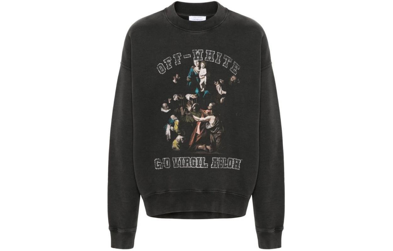 Off-White Black Crewneck Pullover Sweatshirt Regular Fit Long Sleeve OMBA054S24FLE0071001