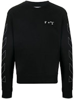 OFF-WHITE Black Diagonal Striped Logo Pullover Sweatshirt OMBA025F20FLE0011001 OFF-WHITE Black Diagonal Striped Logo Pullover Sweatshirt OMBA025F20FLE0011001