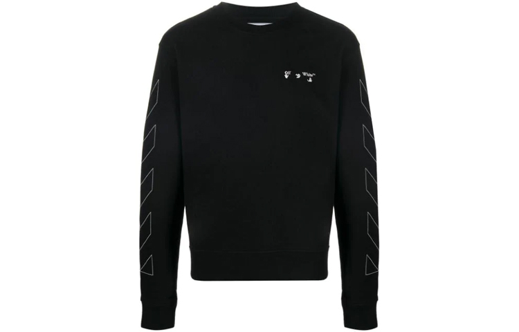 Order OFF-WHITE 黑色斜紋條紋 Logo 圓領長袖衛衣 OMBA025F20FLE0011001