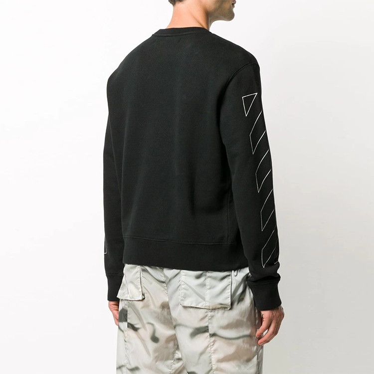 Shop OFF-WHITE 黑色斜紋條紋 Logo 圓領長袖衛衣 OMBA025F20FLE0011001