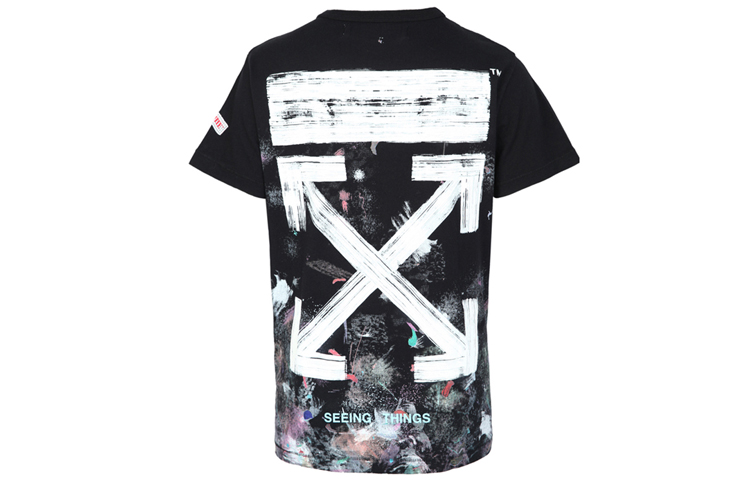 OFF-WHITE Black Fireworks Ink Splatter T-Shirt Unisex Couples Edition OMAA002F176200179901