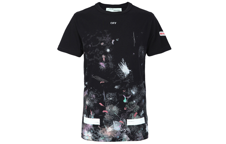 Lookbook OFF-WHITE Kaos Hitam Fireworks Ink Splatter Unisex Couples Edition OMAA002F176200179901