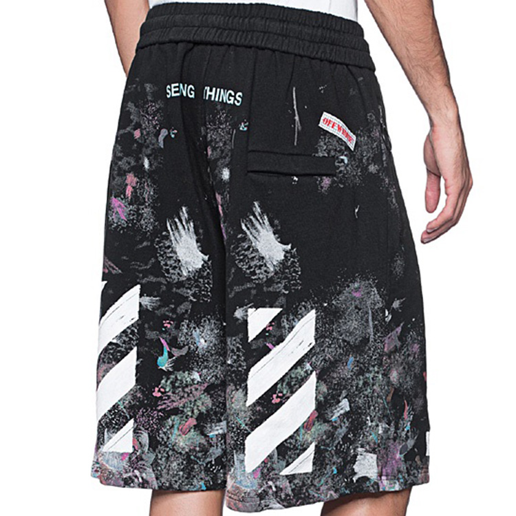 Shop OFF-WHITE Black Graffiti Paint Splatter Print Shorts OMCB009F176190329901