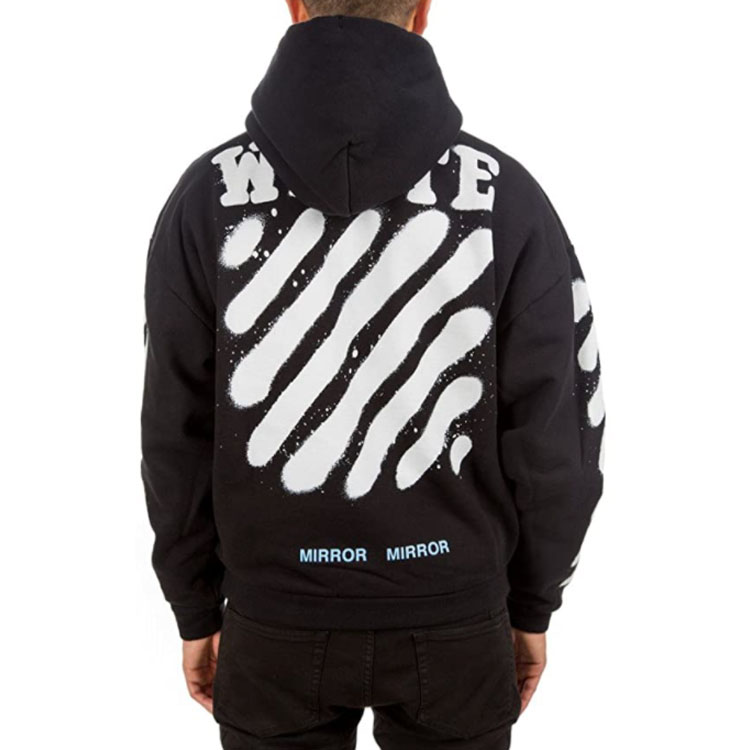 Shop オフホワイト ブラックフーディー グラフィティストライプデザイン OMBB009G20FLE0021001