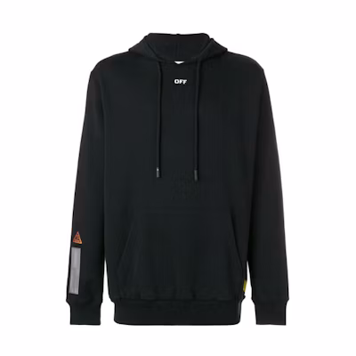 OFF-WHITE Black Hoodie with Yellow Warning Tape Details Unisex OMBB032S180030081000