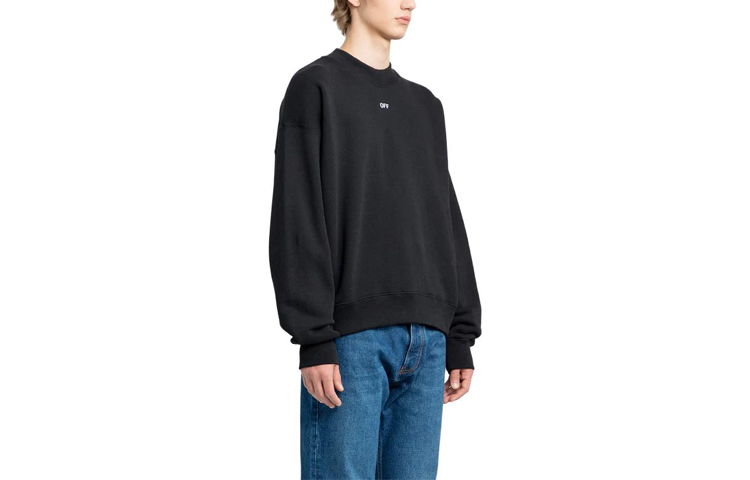 Shop 오프화이트 블랙 루즈핏 레터 프린트 크루넥 맨투맨 남성용 OMBA054F23FLE0101001