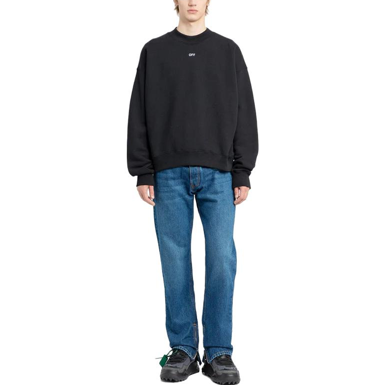 Purchase 오프화이트 블랙 루즈핏 레터 프린트 크루넥 맨투맨 남성용 OMBA054F23FLE0101001