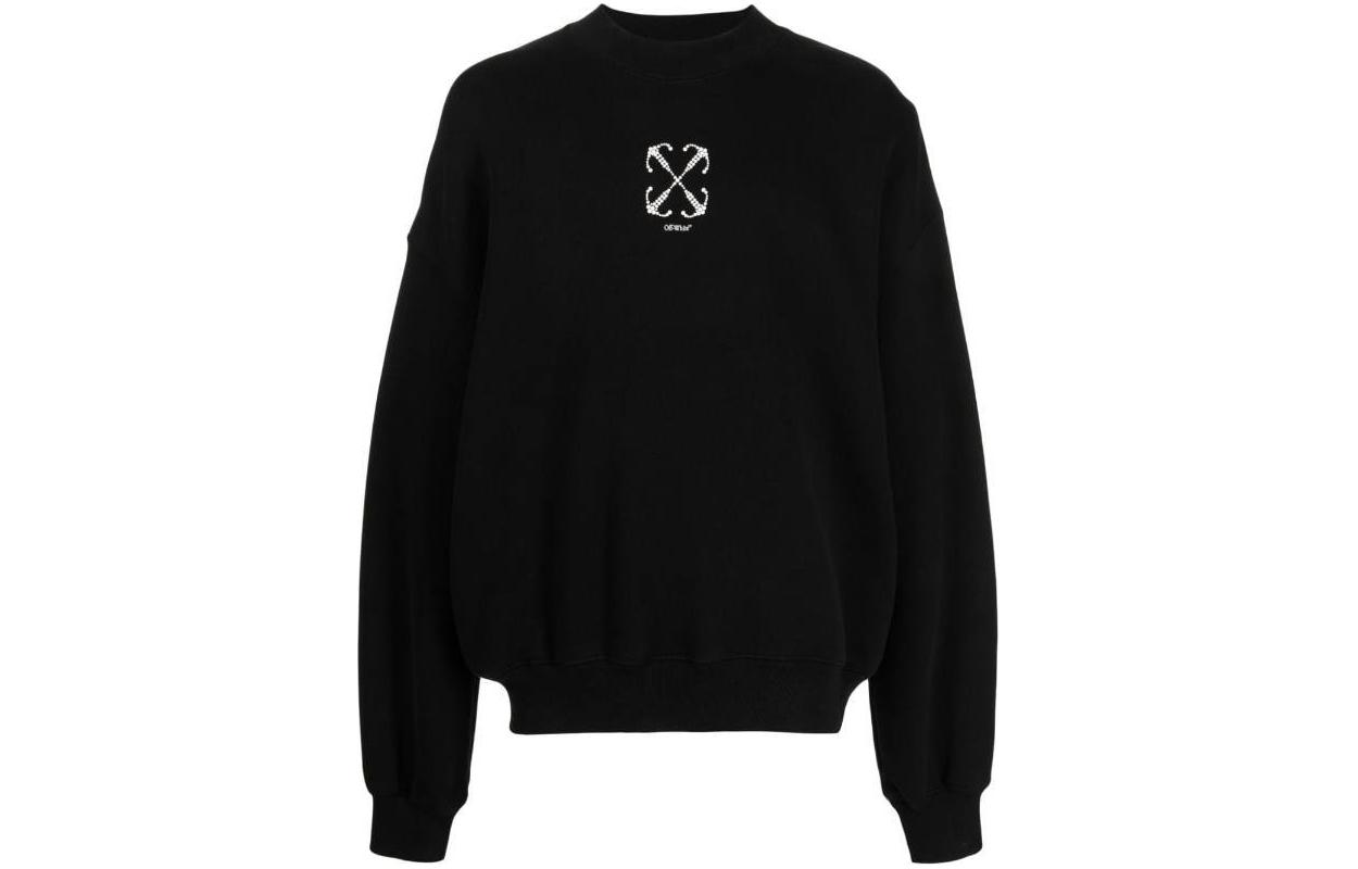 Off-White Black Plain Crewneck Pullover Sweatshirt Regular Fit Men’s Long Sleeve OMBA070F23FLE0111001
