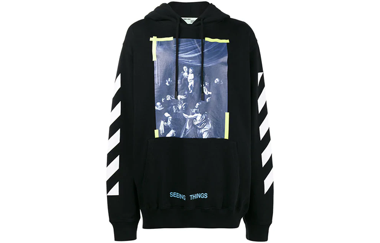OFF-WHITE Black Religious Oil Painting Hoodie Yellow Stripes Unisex OMBB003F170030161001 圖 2