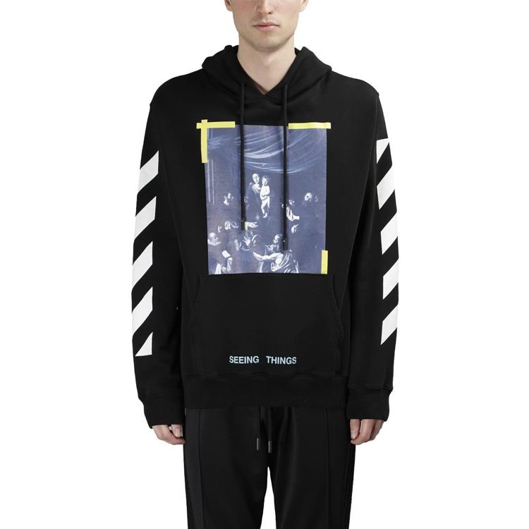 OFF-WHITE Black Religious Oil Painting Hoodie Yellow Stripes Unisex OMBB003F170030161001 圖 3