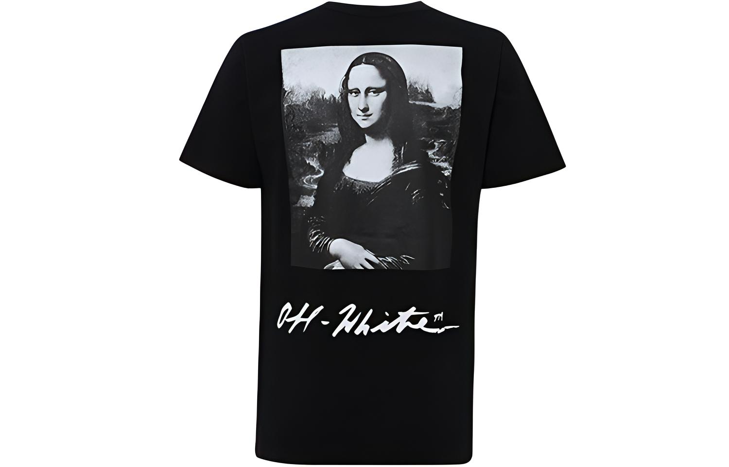 OFF-WHITE Black T-Shirt with Mona Lisa Print OMAA038S191850051020