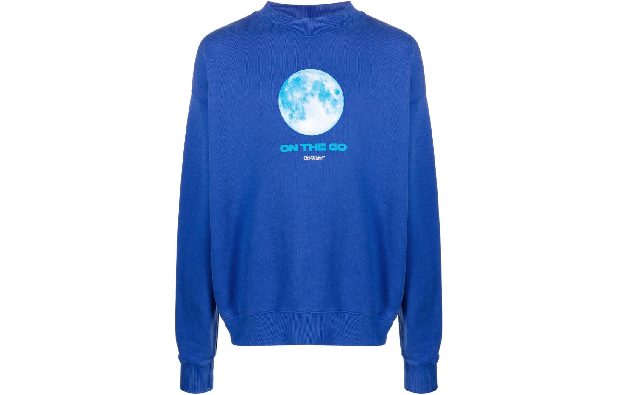 Off-White Blue Crewneck Pullover Sweatshirt Regular Fit Long Sleeve OMBA054F23FLE0116984
