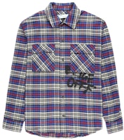 OFF-WHITE Blue Oversized Flannel Check Print Shirt OMGA091F19F330063010 OFF-WHITE Blue Oversized Flannel Check Print Shirt OMGA091F19F330063010