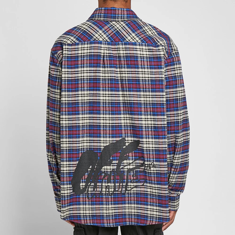 Sizing OFF-WHITE 蓝色宽松格纹法兰绒衬衫 OMGA091F19F330063010