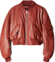 Off-White Brown-Red Leather Bomber Jacket Oversized Fit Long Sleeve OMJA105S23LEA0012727 Off-White Brown-Red Leather Bomber Jacket Oversized Fit Long Sleeve OMJA105S23LEA0012727