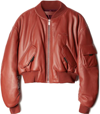 オフホワイト ブラウンレッド レザーボンバージャケット オーバーサイズ 長袖 OMJA105S23LEA0012727 Buy オフホワイト ブラウンレッド レザーボンバージャケット オーバーサイズ 長袖 OMJA105S23LEA0012727