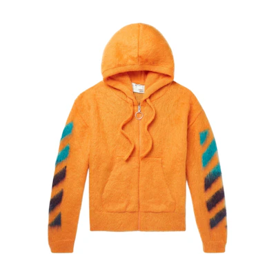 Off-White Brushed Arrows Mohair Zip Up Hoodie Orange/Multicolor