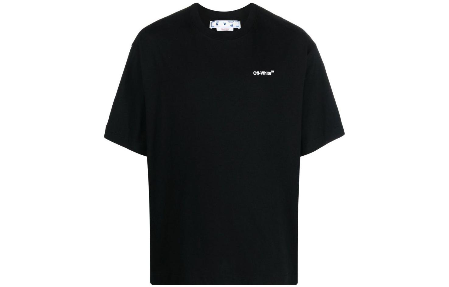 Buy OFF-WHITE 链条印花宽松版型黑色圆领T恤 OMAA120F22JER0051001