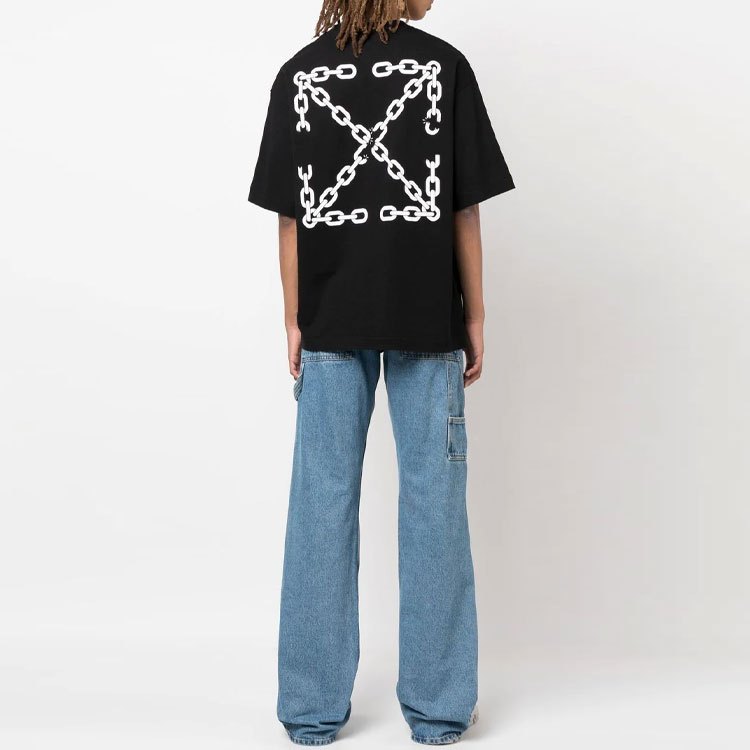 Shop OFF-WHITE 链条印花宽松版型黑色圆领T恤 OMAA120F22JER0051001